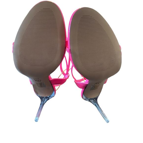 AAJ by Aminah Zayn Lucite Heel Asymmetrical Strap Dress Sandals NEW Size 8.5 - Picture 10 of 11